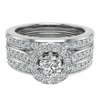 Halo vjenčani prsten set okruglog dijamantskih prstena 8-prongna pojačala pojaseva 18k bijelo zlato