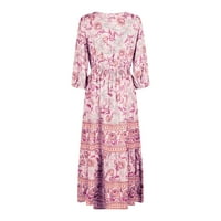Haljine za žene Leisure Ljeto V-izrez rukava Srednja duljina ispisana a-linijska zabavna haljina ružičasta
