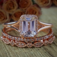 Carat Emerald Cut Real Morgatite Diamond Trio Postavi prsten za angažman prsten za vjenčanje sa 18k pozlaće