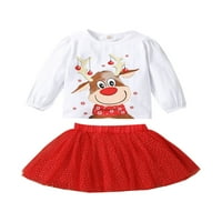 Thefound Toddler Baby Girg Božićna odjeća jeleni ispis dugih rukava + tat print tille suknje od suknje