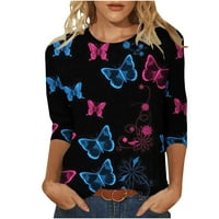 Ženski butterfly cvjetni ispis bluza vrhovi modni rukav Crewneck grafički teži dame ugodne labave fit izlaske majice plavi xl