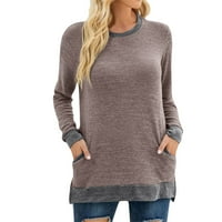 Wefuesd T majice za žene Žena modni okrugli vrat Boolock džepovi dugi rukav pulover labave casual majica