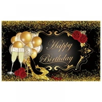 Sretan rođendan Baner -BACKDrop Rose cvjetni zlatni baloni Pozadina pete za žene Rođendan Party Decor
