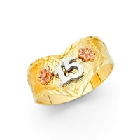 Godine V obliku vend 14k žuta bijela ruža zlatna quinceanera cvjetna prstena za cvijeće TRI boja veličine 7.5