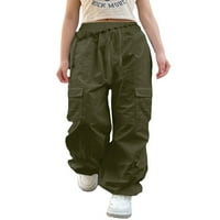 Stoljeće ženske padobranske pantalone široko-noge crtajući elastični struk baggy duge teretne hlače y2k hiphop ulična vojska zelena m