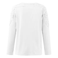 TKLPEHG majice za žene dugih rukava Majica lagana bluza Solična boja Dame Tops Fall Crewneck čipka u