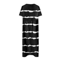 Ljetne haljine za žene okrugli dekolte modna tiskana dužina gležnja A-line kratki rukav haljina crna