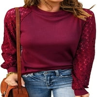 Ženska majica Okrugli izrez čipke dugih rukava s dugim rukavima labava povremena bluza Tee