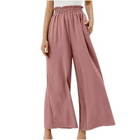 Široke pantalone za žene za žene joga hlače za vježbanje Žene Ležerne prilike, čvrste posteljine elastične struke duge hlače s dugim širokim nogama ružičastom xxl