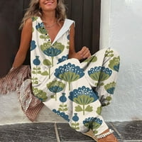Ženski kombinezon za ljetne cvjetne uzorak retro radne pantalone s džepovima prevelike remenice kapuljače