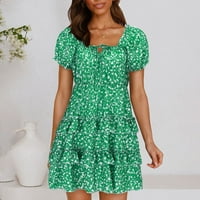 IOPQO Ljetna haljina Ženska ljetna naletana rukav izrez za rukav Mini haljina mini rukava mini haljina kratka rukava zelena