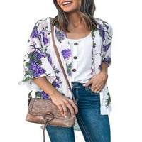 Grianlook Ženske šifon vrhove Callir Cardigan rukava Labava bluza TOP LEOpard Ispis Dame Elegantne otvorene prednje boemske švicarske tačke Purple 2xl