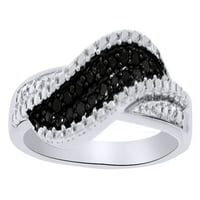 0. Carat crni prirodni dijamantski vjenčani prsten u 14k bijelo zlato preko sterlinga srebrne prstene