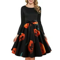 Wiueurtly Ljetne haljine Ljetne haljine za žene jesen Srednja duljina Linijska haljina od ispisana okrugla
