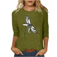 Bluze za žensku rukav CREW izrez Modna majica Dragonfly Grafički pulover vrhovi labavi fit tees vrhovi