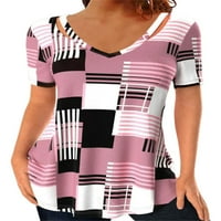 Žene Ljetne vrhove Plaćene majice V izrez majica Bohemian Tee Beach Pulover Pink XL