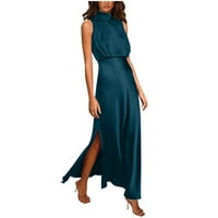 Ljeto Maxi Empire struk haljina za žene Prodaja pune boje plaža Vintage Holiday Beaveless Boho Fit visoki