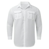 Košulje za muškarce Muške modne casual gumb Lapel pamuk čvrsti u boji džep dugih rukava TOP V izrez