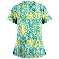 Hinvhai Clearence Sestra za ispis uniforme za žene prozračne uzorke s kratkim rukavima V-izrez Plus majice majice TEE s džepovima Žuta 10