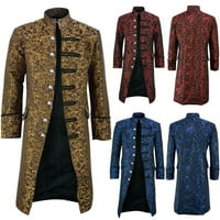 Men Button Modni parni teret Vintage Tailcoat Jakna Gothic Frock unični kaput, Crveni, XL