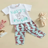 Dojenčad baby uskršnja odjeća ljetna zeko ispisa majica kratkih rukava i istegnute casual pantalone