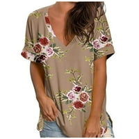 Ljetne košulje za žensku labavu bluzu Ljeto V-izrez kratki rukav Ispiši labav top majica Boho cvjetna