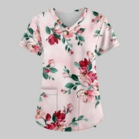 Tking Modne žene Plus size Tvrtke TOP V-izrez kratkih rukava Cvjetni print džepovi Radna bluza za žene