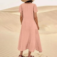 Ljetne haljine, haljine za žene Ženska ljetna kratka rukava puna boja mekana udobna duga haljina ružičasta