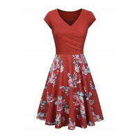 Haljine za žene Ljeto cvjetni print omota v Kapa izreza kratki rukav Vintage Elegantna tanka haljina