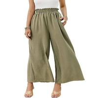 Gwiyeopda široke pantalone za noge za žene pamučne posteljine ruširane visoke struke duge pantalone