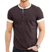 TKLPEHG T majice za muškarce Labavi bluza Ljetna čvrsta boja Dugme za okrugli vrat TEes Majice Kratki