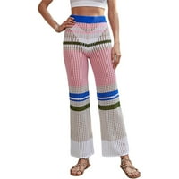 Qiylii žene pletene casual pantalone, u boji u boji šuplje-out mrežne hlače od srednjih struka za djevojčice,