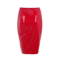 Suknje pjtewawe za žene sjajno PU kožna suknja s visokim strukom Staklena bočna patentna patentna suknja