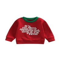 Sunitorske djece Toddler Baby Boys Girgi Božićne duksere Pismo Ispis CrewNeck pulover džemper s dugim rukavima crvene 3 godine