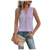 Ženske čipke TRIMP tenderi V izrez modne casual buyeless bluze bez rukava Purple XXL