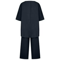 TKLPEHG odijelo za ženske salonske hlače pantalone sa džepom pune boje casual trendi okrugli vrat plus veličine kratkih rukava od poticajnih odjeća tamno plave s