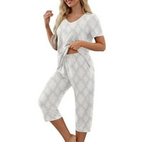 Lolmot ženska pidžama set kratkih rukava V izrez za tiskane majice i kapri hlače za spavanje PJS postavlja