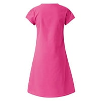 Ženska trendovska majica za plažu Dress Clearence Solid Color Trendne haljine za učitelje Kratki rukav V-izrez Duljina koljena Moda Tvrdo letnje haljine za odmor crveno l
