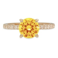 1. CT sjajan okrugli rez prozirni diamond 18k žuti zlatni pasijans sa accentima prsten sz 7.5