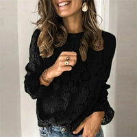 Ženska klasična majica dugih rukava okrugli vrat kratki košulje čvrste print crne XXlelegantne žene bluze