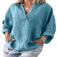Žene prevelike pamučne labave ležerne majice majica dame V-izrez dugih rukava bager, casual pulover