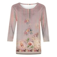 Funicet Womens Plus veličine vrhova rukava cvjetni slatki vrhovi crew-vrat Flowy Tshirts majica Spring Fall bluza