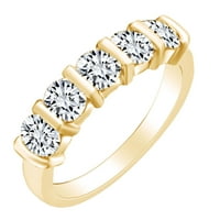 Carat okrugli bijeli prirodni dijamant Five Pet kameni vječni vjenčani prsten u 10K čvrsti žuto zlatni