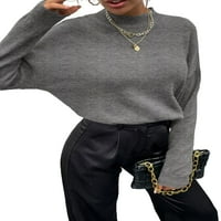 Ženski džemperi casual obični štand ovratnik pulovere tamno sive s