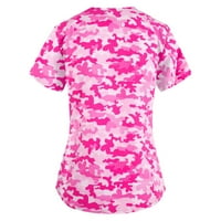 Cuoff bluze za žene modni V-izrez kratki rukav rukav s džepovima tiskanim ženskim vrhovima vruće ružičaste