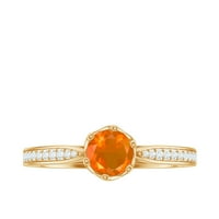 0. CT Prirodni vatre Opal SOLITAIRE prsten sa moissitnim akcentima, okrugli rezani vatru Opal Zlatni prsten za žene, 14k žuto zlato, US 9,50