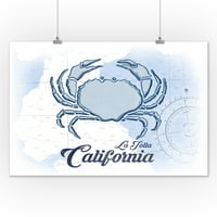 La Jolla, Kalifornija - Crab - Plava - Obalna ikona - Lintna Press Artwork
