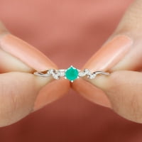 Smaragdni list Obećaj prsten sa dijamantom za žene, 14k bijelo zlato, SAD 8.00