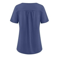 Leylayray Ženske vrhove modne ženske čipke Okrugli izrez Čvrsto boje casual labavi modni pulover kratki rukav top plavi xl