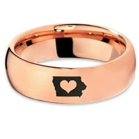 Tungsten Iowa Hawkeye State Heart Band prsten Muškarci Žene Udobne cipele 18k Rose Gold Dome Polirano